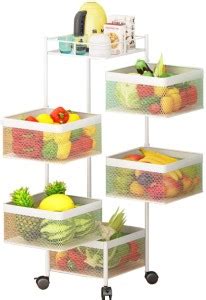 VR White 5 Layer Kitchen Trolley Storage Rack Square Design Fruits ...