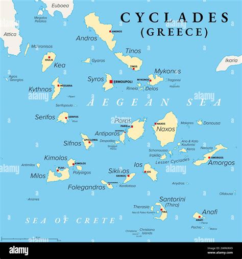 Cyclades, group of Greek islands in the Aegean Sea, political map ...