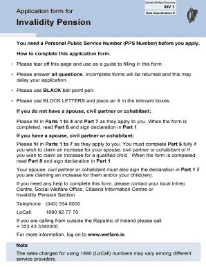 Fillable Online Invalidity Pension application form - Social Welfare ...
