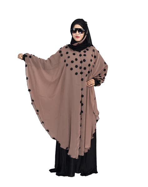 Beautiful Self Design Beige Farasha Art Silk AbayaÂ With Hijab_0568 ...