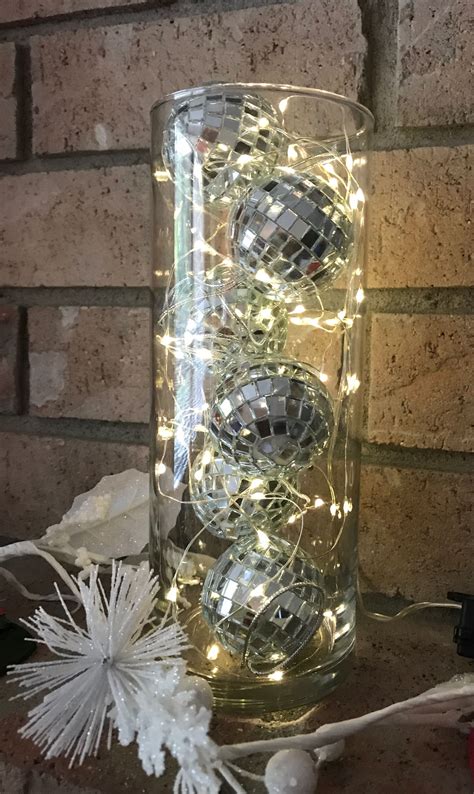 Lighted Glass Vase with Disco Balls