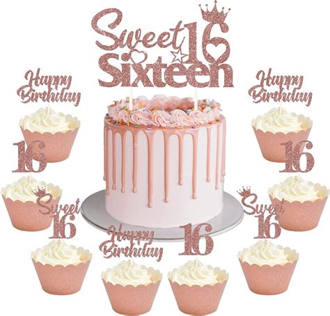 25 Pack 16th Birthday Cake Decorations, Sweet 16 Sixteen Cake Topper ...