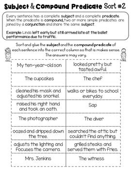 Image result for Compound Predicate 3rd Grade