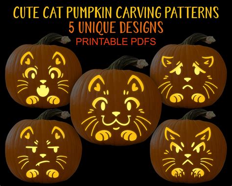 Cute Cat Pumpkin Carving Stencils