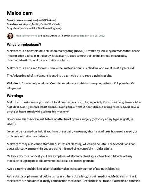 SOLUTION: Meloxicam uses dosage side effects warnings drugs - Studypool