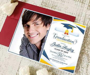 Graduation Invitation Template | Yellow and Blue Graduation Party Invite