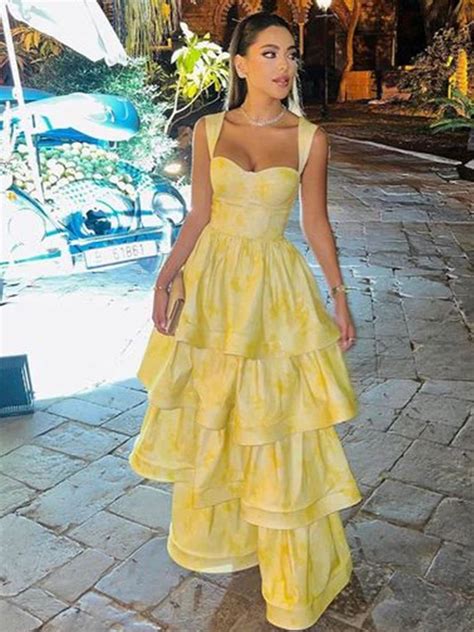 Alivia | Pastel Yellow Ruffle Tiered A-Line Long Party Prom Dress in ...