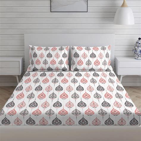 Buy LAYERS Bologna White Printed Cotton Super King Bedsheet Set ...