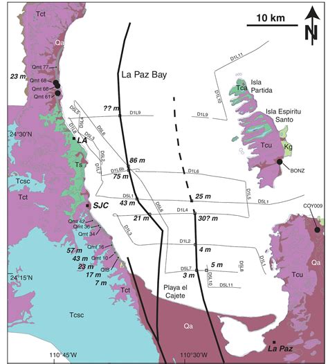 Geologic map of the onshore area around la paz bay, the