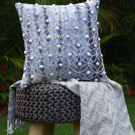 Cotton Duck Shibori Dyed with cord embroidery & crochet work handcraft ...