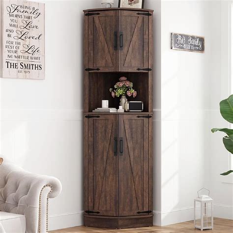 Amazon.com: Hlivelood 68" Tall Farmhouse Corner Cabinet, Dining Room ...