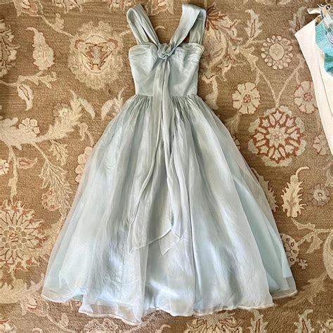 Vintage 1950s Light Blue Floor Length Princess Dress... - Depop