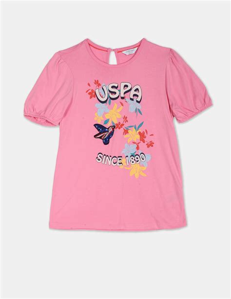 Girls Pink Puff Sleeve Printed Top – U.S. Polo Assn. India
