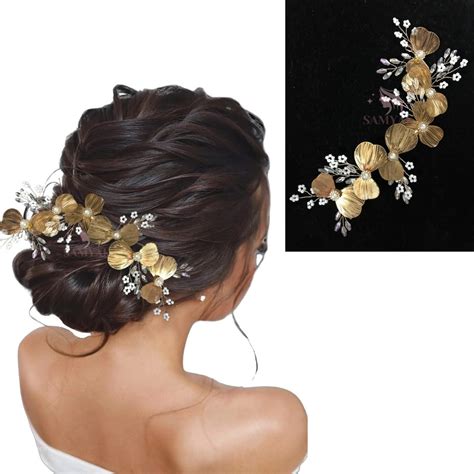 Samyak Wedding Bridal Headpiece Metallic Flowers Hair Accessories ...
