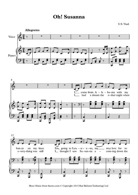 Stephen Foster - Oh Susanna Sheet music for Voice - 8notes.com
