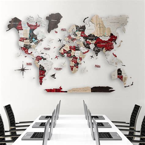 Buy Colored 3D Wood World Map – 3D Wall Decor with Wood Map of the ...