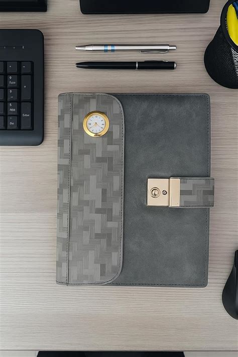 UBROFIT Premium Business Diary with Calculator and Clock, Grey Leather ...