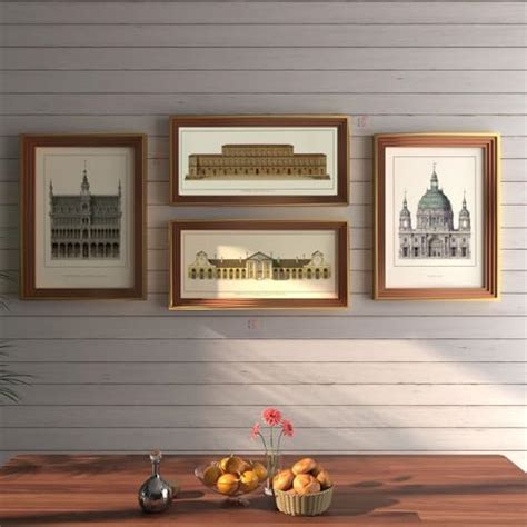 Painting Mantra Wall Décor Vintage Building Set of 4 Framed Art Prints ...