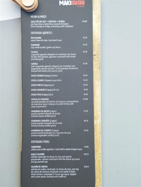 Menu at Maki Sushi Restaurante, Parede