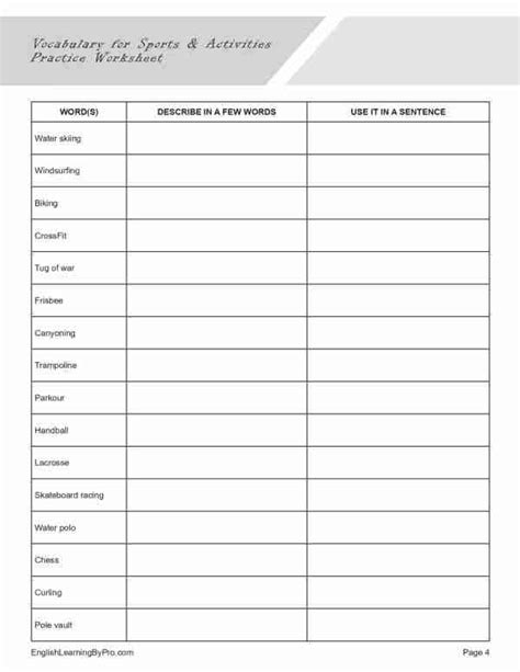 Sports Worksheet 的图像结果