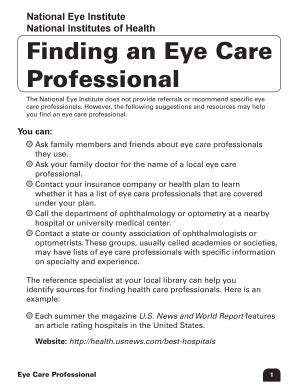Fillable Online Finding an Eye Care Professional. finding a doctor, eye ...