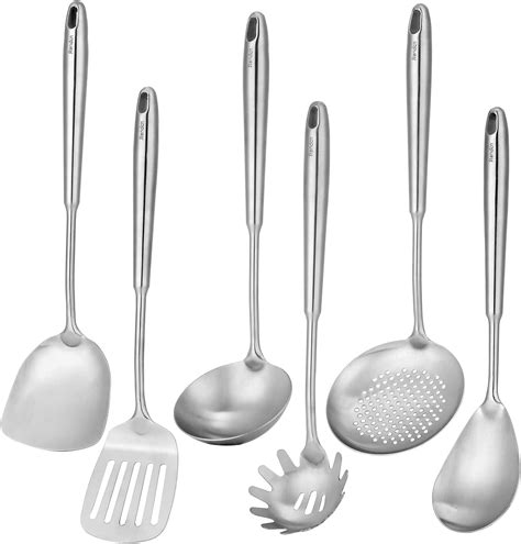 Amazon.com: Standcn 304 Stainless Steel Kitchen Utensils Set with Wood ...