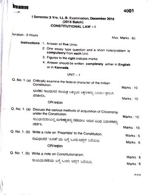 English Question Paper - Constitutional Law - I - KSLU - Studocu