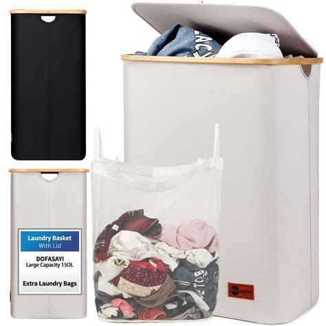 DOFASAYI XXX-Large Laundry Hamper with Lid – Foldable Laundry basket with Bamboo Handles, Grey ...
