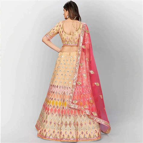 Beige Thread and Foil Mirror Cutwork Lehenga choli- Clothsvi