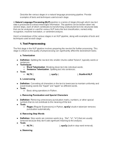 NLP ASS 1: Stages of Natural Language Processing Pipeline Explained - Studocu