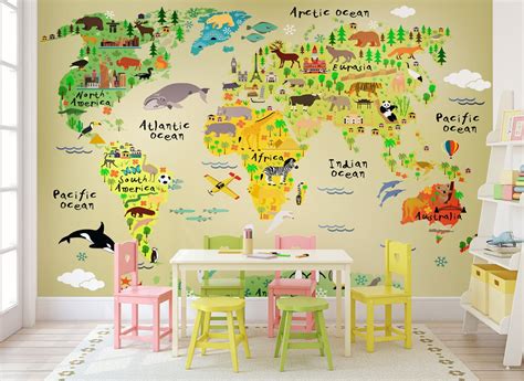 Madagascar America Africa and Eurasia Cartoon World Map Wallpaper ...