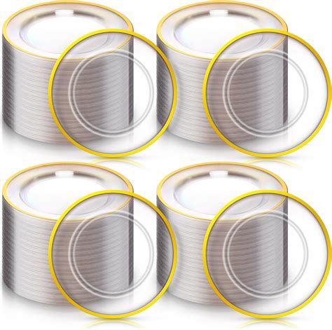 Amazon.com: meekoo 100 Pieces Clear Plastic Plates 10.25 Inch Gold ...