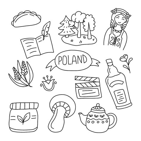 A set of elements on the theme of poland in doodle style vector ...