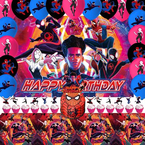 Amazon.com: ERWYN23Pcs Miles Morales Spiderman Backdrop Happy Birthday ...