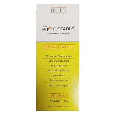 Bello New Photostable Sunscreen Emulgel SPF55: 12-Hour Photostability ...