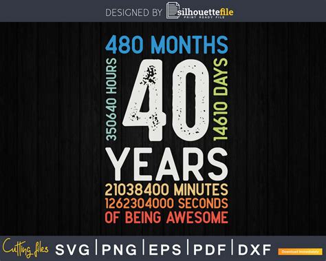 Retro Vintage 40 Years Old Classic 40th Birthday 480 Months ...
