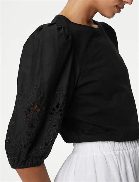 Buy Pure Cotton Broderie Top at Marks & Spencer