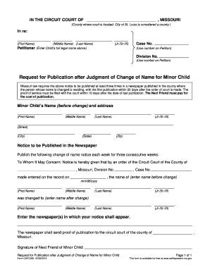 Fillable Online courts mo Request for Publication after Judgment of ...