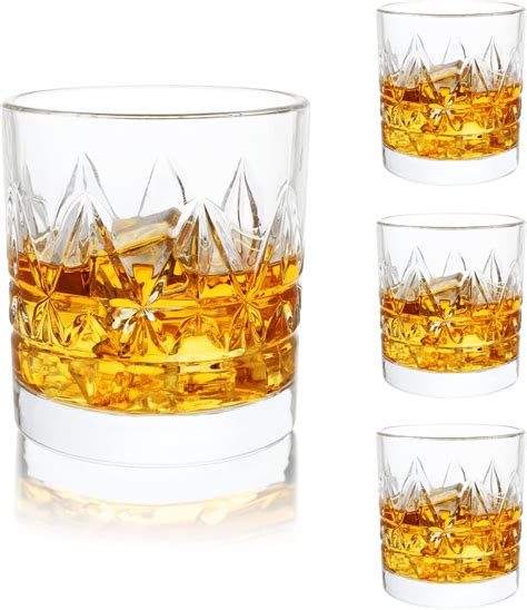 Buy Whiskey Glass Set of 4, Crystal Old Fashioned Glasses Thick Bottom ...