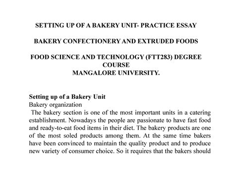 Setting UP OF A Bakery UNIT - SETTING UP OF A BAKERY UNIT- PRACTICE ...