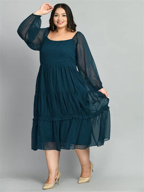Plus Size Teal Treasure Georgette Midi Dress – DESINOOR.COM