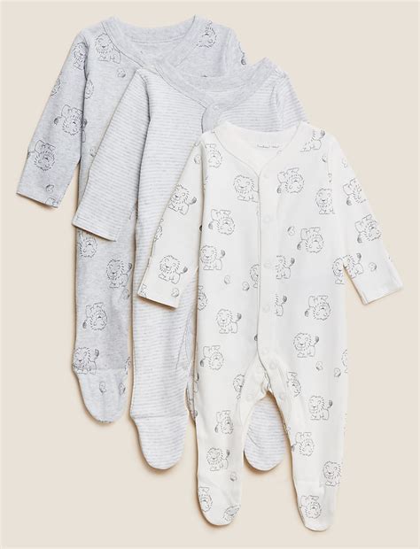 Buy Pure Cotton Lion Print Sleepsuits (0-3 Yrs) at Marks & Spencer