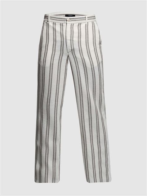 Beige Mid Rise Striped Pants