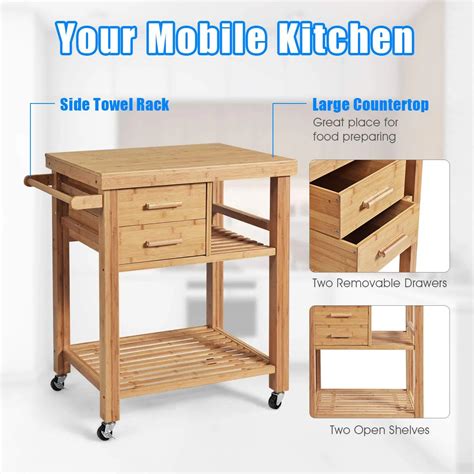 Buy Giantex Kitchen Island, Bamboo Island Cart, Kitchen Trolley Cart on ...