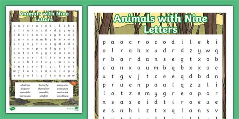 Animals with Nine Letters In Their Name Word Search - Twinkl