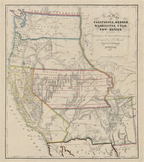 1853 Map of California Oregon Washington Utah and New Mexico | Etsy