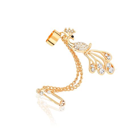 Moedbuille Golden Metal American Diamond Peacock Design Ear Cuff For ...