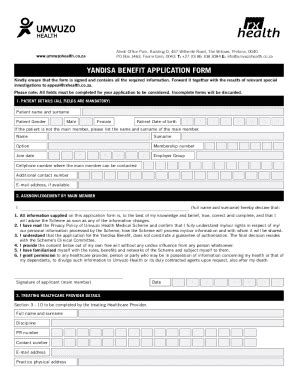 Fillable Online Yandisa Benefit Application Form - Umvuzo Health ...