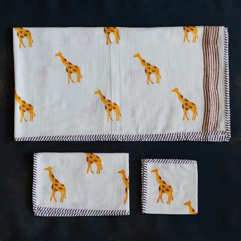 White Giraffe Blockprint Bath Hand Face Cotton Waffle Towel for Men ...
