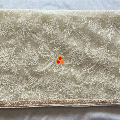 Ivory Embroidered Parsi Gara Net Multicolor Thread Work Dupatta ...